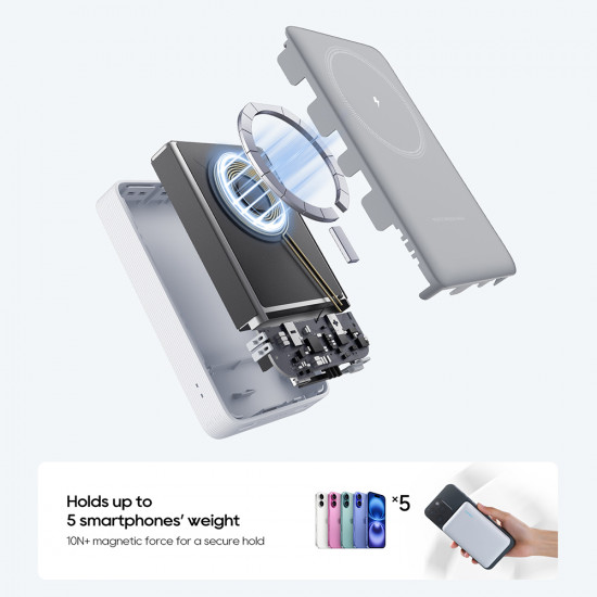 Cuktech Magnetic Wireless Power Bank WPB100N (CKWPB100NGLGR) with 2in1 Stand, Type C Input 20W, 10000mAh, Dual NTC White