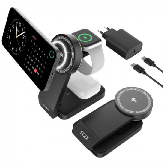 Foldable wireless charger 3-in-1 SODI W79 Qi2 black